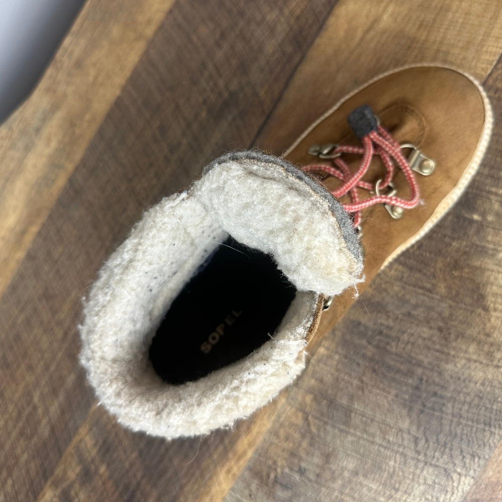 Sorel Waterproof Brown Suede Fur Trim Lace Up Winter Boots Women's Size 5 - Picture 3 of 8